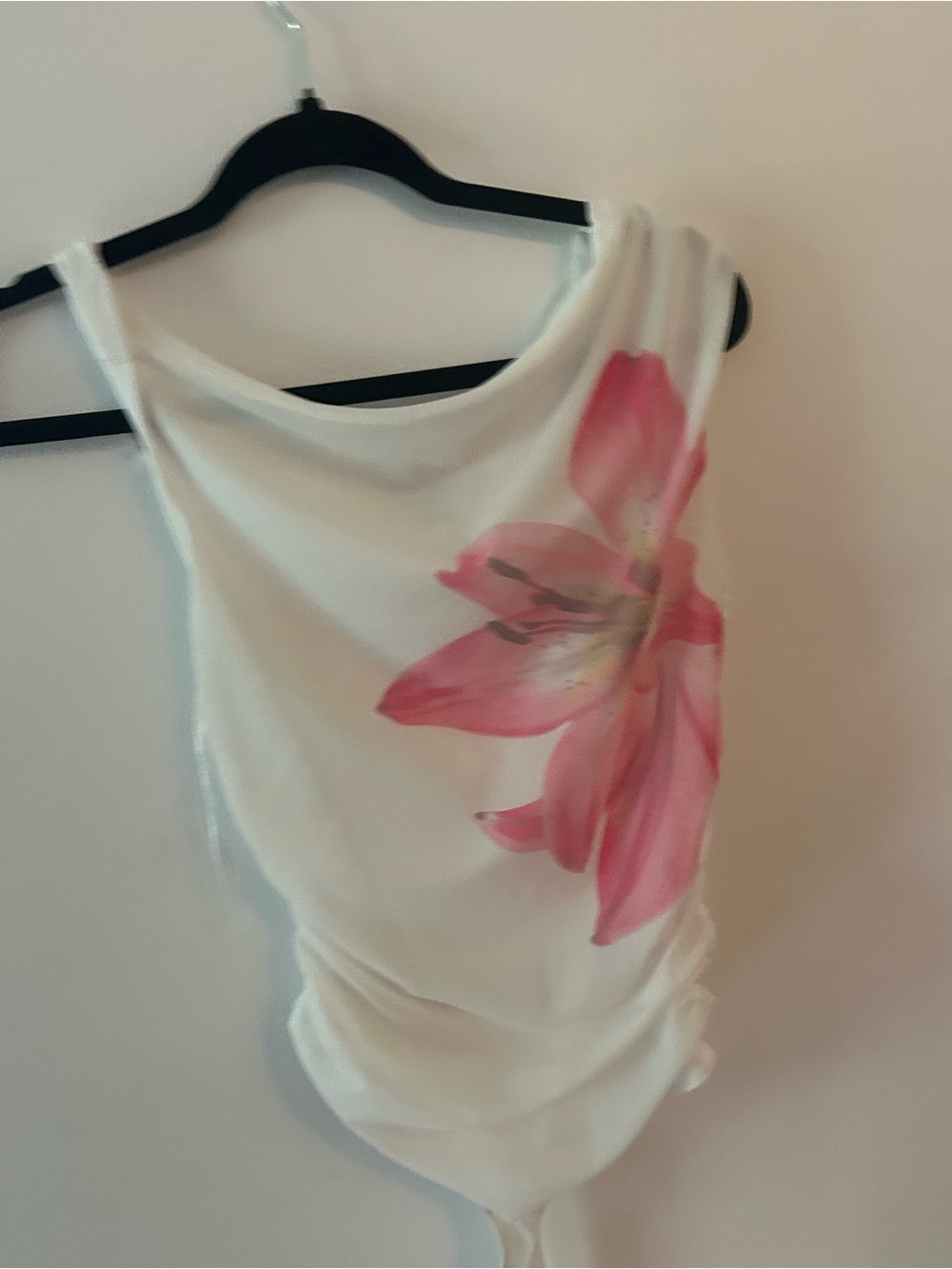 White Floral-Print Women’s Tank Top with Pink Bloom
